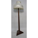 20th century mahogany standard lamp, the column of triangular cross-sectional form on triangular