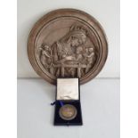 20th century silver-mounted circular plaque 'The Chellini Madonna' after Donatello, marked verso,