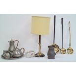 Singapore pewter tea set to include teapot, milk jug, sugar bowl, hot water jug and tray, a pewter