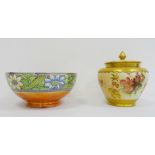 Royal Worcester blush ivory lidded pot pourri pot, reg no 102785 1281 and a Maling bowl, no.6342 (2)