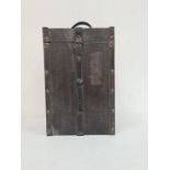 Wooden whiskey carrying case with leather strap and handle