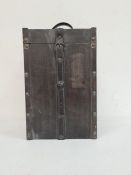 Wooden whiskey carrying case with leather strap and handle