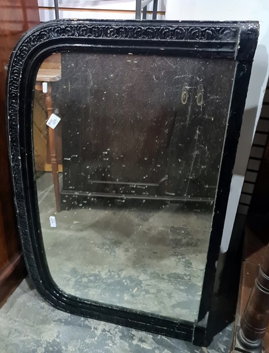Black painted arch-topped overmantel mirror