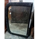 Black painted arch-topped overmantel mirror