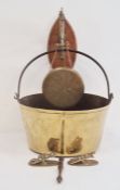 Brass bucket, a wall-hanging gong with elephant mount and other items