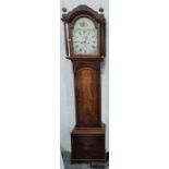 19th century mahogany, cross-banded and satinwood strung longcase clock, the dial marked 'James