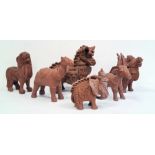 Six terracotta pottery stylised animals to include elephant, lion, horse, deer (some damage) (6)
