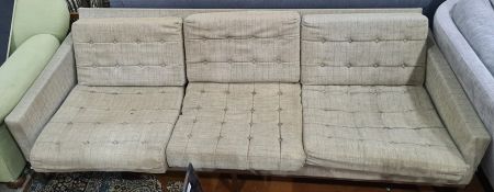 1960's Scandinavian / Danish designer, possibly Florence Knoll,  three seat sofa in a grey and green