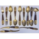 Collection of  bronze flatware comprising 6 spoons, 3 steak knives, 2 forks and a soup spoon (12)