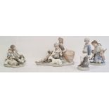 Lladro figures of boy and girl with puppy, a young girl with sailing boat, a girl with doll,
