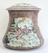 Chinese export-style waisted cylindrical vase and cover, printed, painted and gilt in the 18th