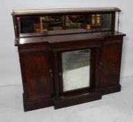 Victorian rosewood mirror back sideboard, top shelf with brass pierced galleried back above