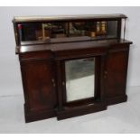 Victorian rosewood mirror back sideboard, top shelf with brass pierced galleried back above