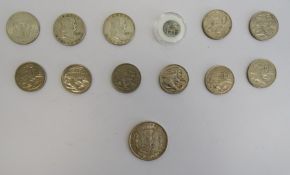 Selection of coins to included a silver USA half dollar, various Australian 20 cent coins, two