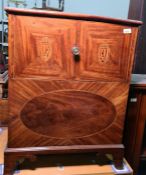 19th century commode, mahogany with shell inlay to door and brass drop handles