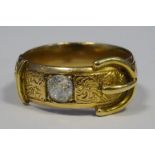 Victorian 18ct gold and diamond belt pattern ring set old cut stone, approx. 0.4ct, 9.7g in total