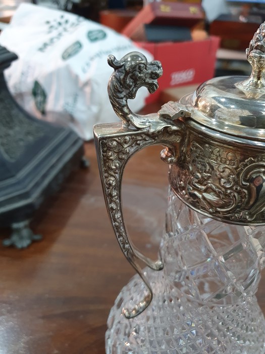LATE 20TH CENTURY silver-mounted cut glass claret jug, London with pinecone finial, mask spout and - Image 5 of 7
