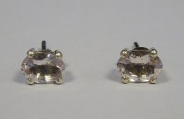 Pair of silver and morganite oval stud earrings