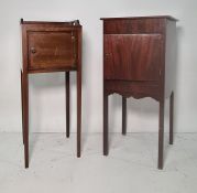 19th century mahogany ebony and boxwood strung washstand with a single door and single drawer,