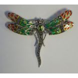 Large silver dragonfly brooch/pendant set with peridot, ruby eyes and marcasites, inlaid with