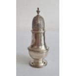 20th century silver sugar sifter, London, AG&S Ltd, baluster-shaped on circular base, plain form,