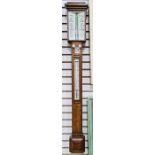 19th century oak stick barometer  Condition ReportThe top section of the barometer appears loose/