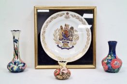 Three Old Tuptonware vases, and a Royal Artillery commemorative plate produced by Spode for the