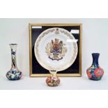 Three Old Tuptonware vases, and a Royal Artillery commemorative plate produced by Spode for the