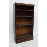 Possibly late 19th century mahogany open bookcase on plinth base, 73cm x 135cm