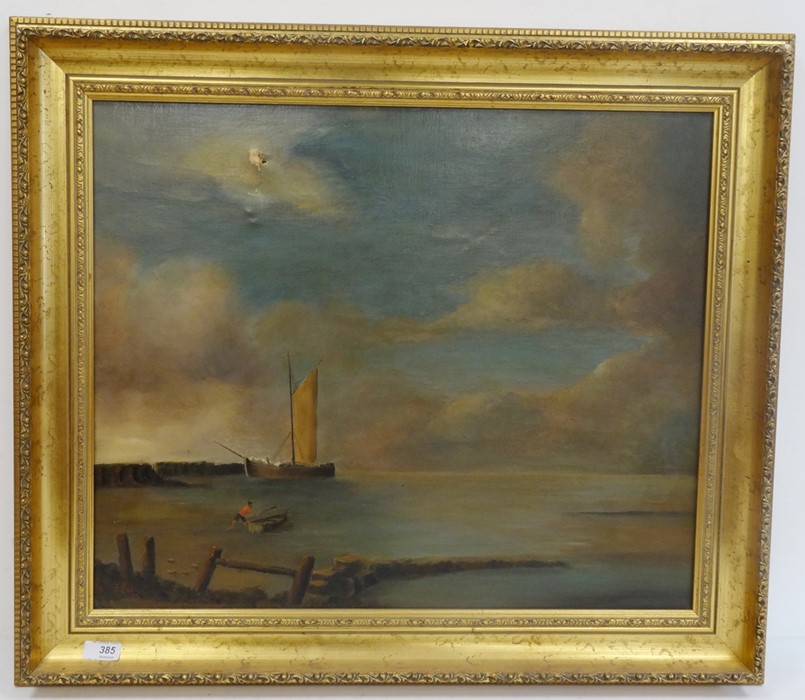 J B  Oil on canvas Seascape with fishing boat, initialled and dated 68 lower left, 49cm x 59.5cm - Image 2 of 4