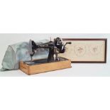 Singer sewing machine and a rectangular embroidered tray with wooden frame (2)