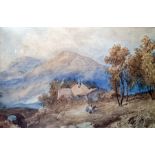 Attributed to Thomas Myles Richardson Jnr Watercolour Mountain landscape with figures, 18 x 28cm