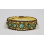 9ct gold and five-stone emerald ring, 3g in total
