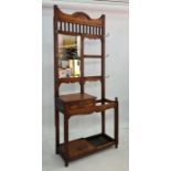 20th century oak mirror-back hallstand with fluted decoration, 95cm x 217cm