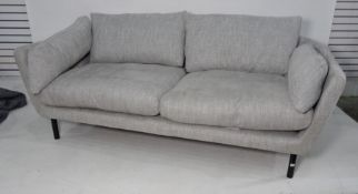 Modern Roger Lewis Furniture sofa in grey weave upholstery, tubular supportsCondition