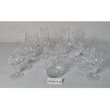 Large assortment of various cut glass wines and tumblers