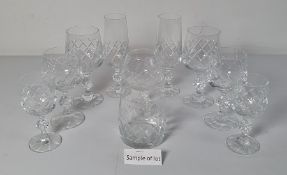 Large assortment of various cut glass wines and tumblers