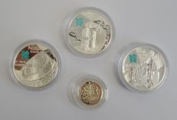 Three various silver £5 commemorative London Olympics 2012 coins and a silver £1 coin (4)  Condition