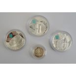 Three various silver £5 commemorative London Olympics 2012 coins and a silver £1 coin (4)  Condition