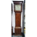 Georgian 30-hour oak longcase clock with 12" painted dial decorated with flowers and turtle dove,