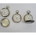 Three various pocket watches including a Rotherhams silver-cased hunter watch with Roman numerals to