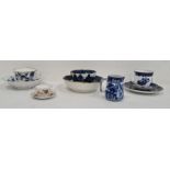 Caughley teabowl and saucer, underglaze blue chinoiserie landscape pattern, Meissen porcelain cup