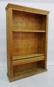 Modern pine open bookcase with fluted pilasters and adjustable shelves, plinth base, 119cm x 182cm