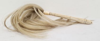 19th century carved ivory fly whisk with horse hair