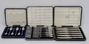 Cased set of six 20th century silver teaspoons, Sheffield, makers James Deakin and Sons, and two