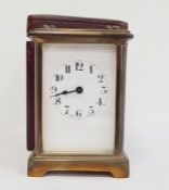 19th century brass four-glass carriage clock with original leather carry case