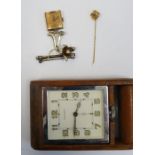 Crawford nurse's watch in yellow metal, a yellow metal pin in case and a Jaeger-le-Coultre clock