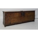 18th century oak sword chest of six-plank construction with iron lock and clasp channel top and
