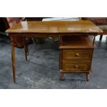 20th century mahogany dressing table with shaped top and moulded edge and two drawers to the right-