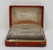 Victorian silver rectangular lidded box, floral relief and engine-turned decorated 'Presented to